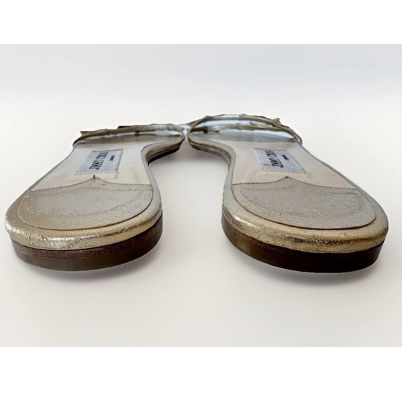 JIMMY CHOO GOLD FLAT LEATHER STRAPPY KNOT SLIDE SANDALS 41 EU - Picture 9 of 10